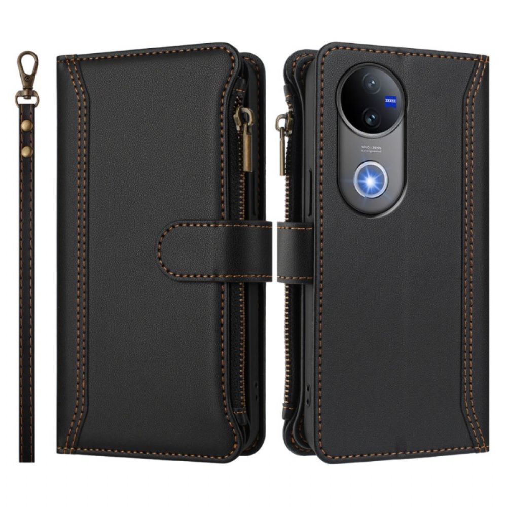 Leren Hoesje Voor Vivo V50 5g 9 Kaartsleuven En Polsbandje