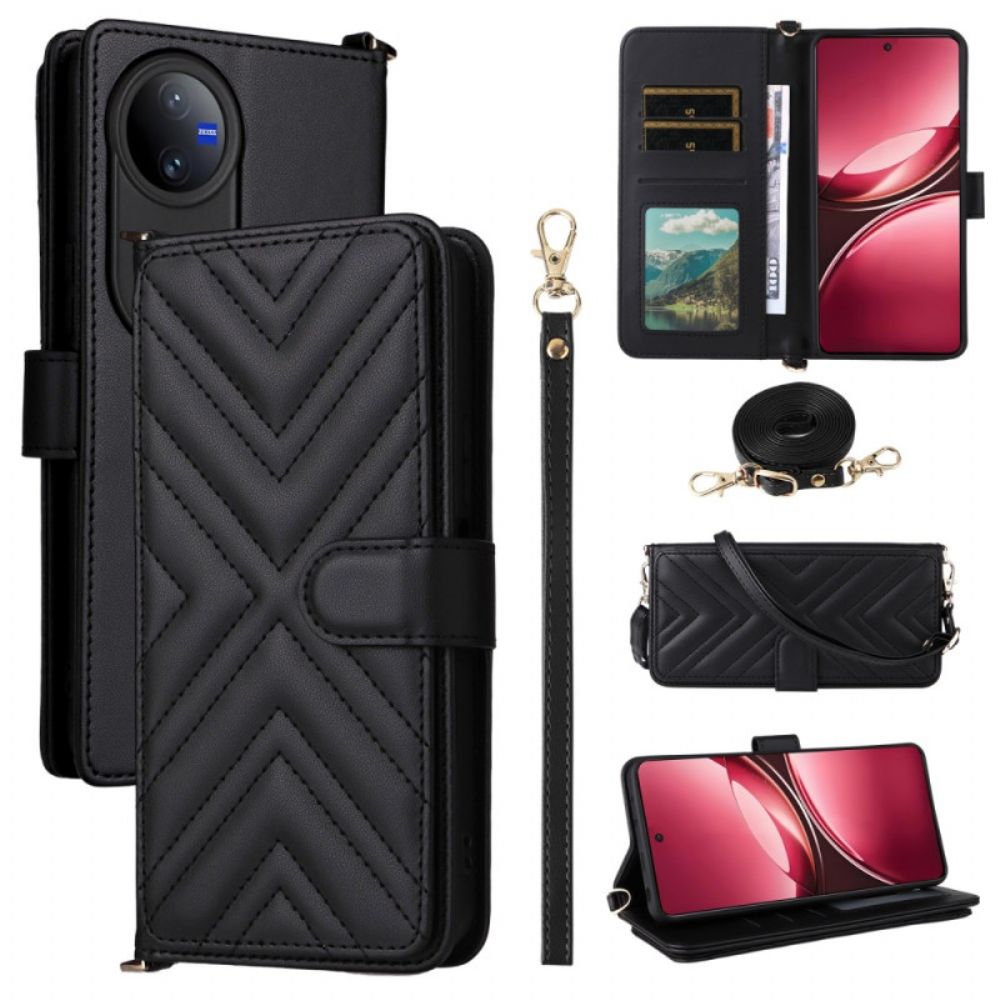 Leren Hoesje Voor Vivo V50 5g Gewatteerd Met Riemen