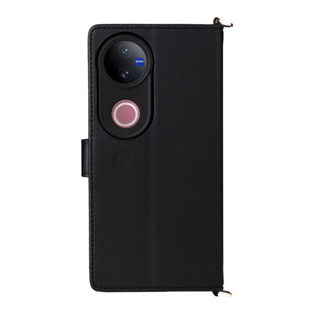 Leren Hoesje Voor Vivo V50 5g Gewatteerd Met Riemen