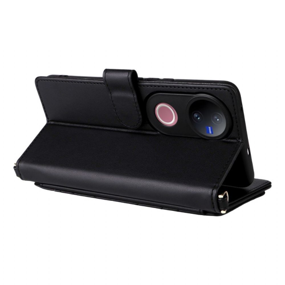 Leren Hoesje Voor Vivo V50 5g Gewatteerd Met Riemen