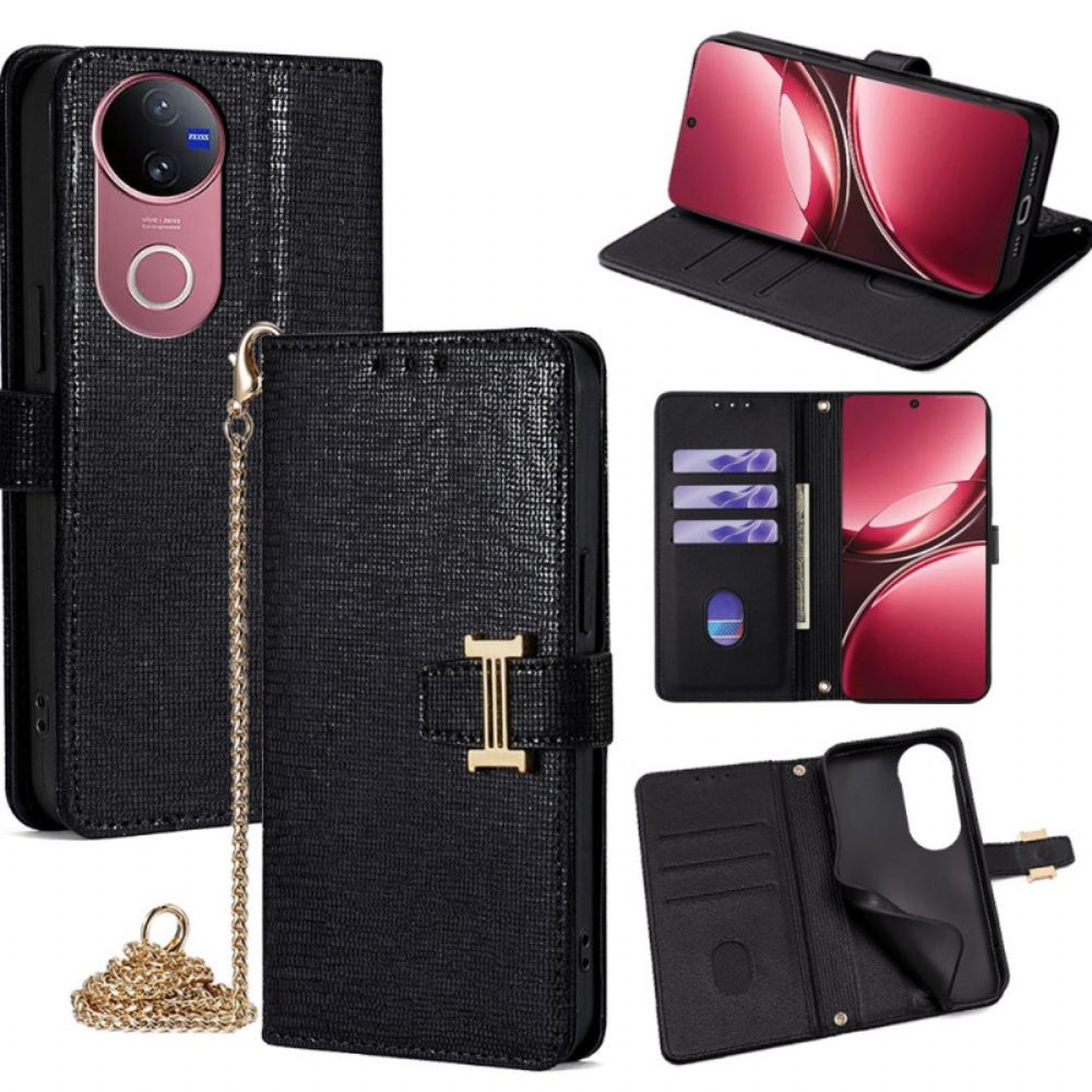 Leren Hoesje Voor Vivo V50 5g Pailletten En Schouderband