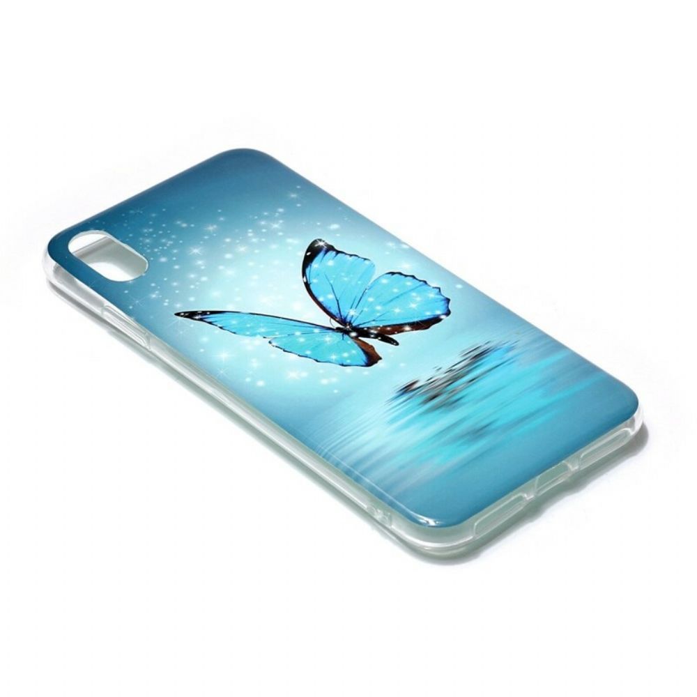 Hoesje voor iPhone XS Max Fluorescerende Blauwe Vlinder