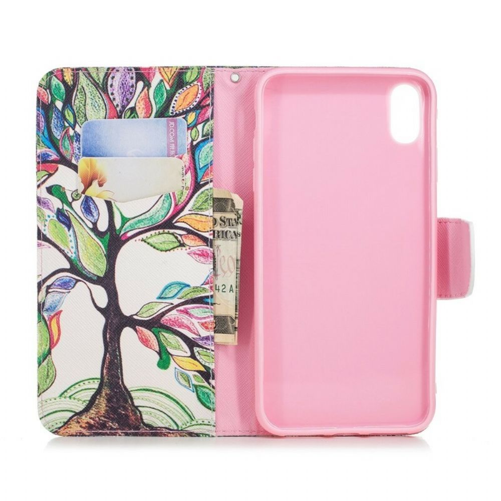 Leren Hoesje voor iPhone XS Max Gekleurde Boom