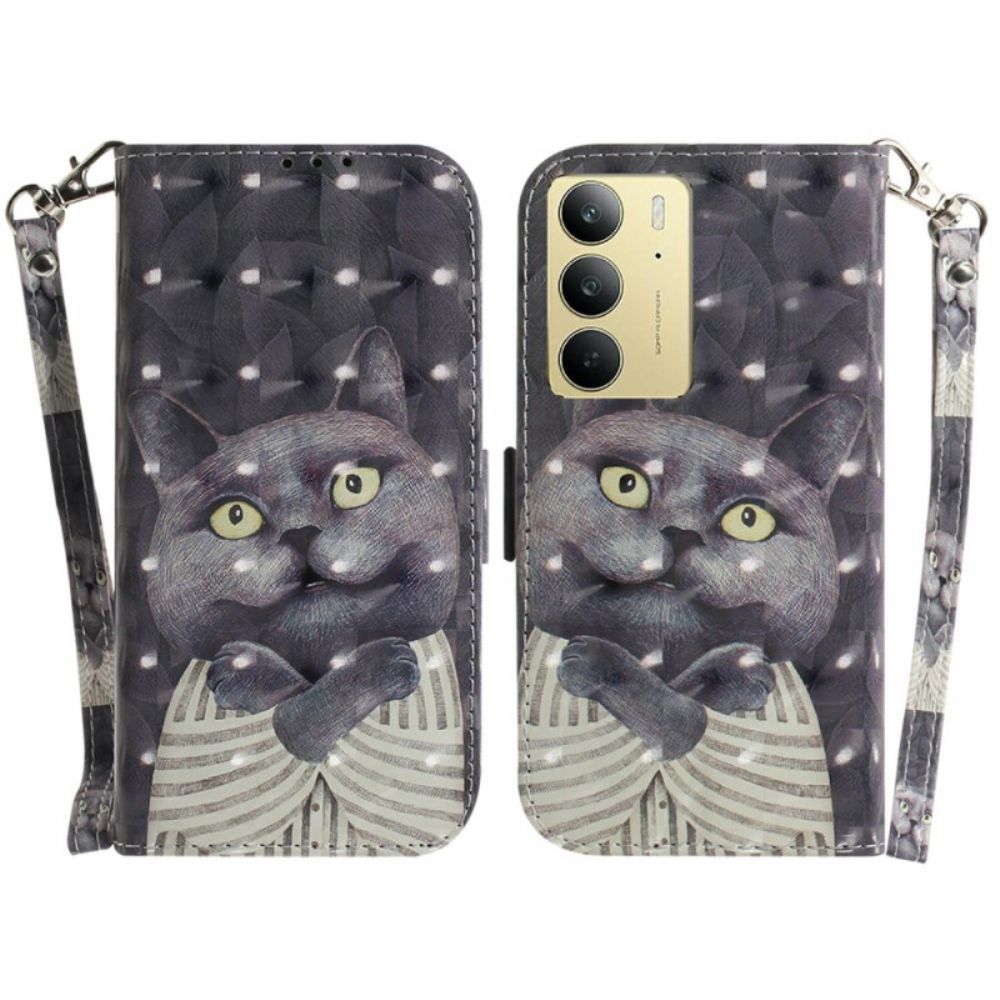 Bescherming Hoesje Realme C75 Sleutelkoord Met Grijze Kat