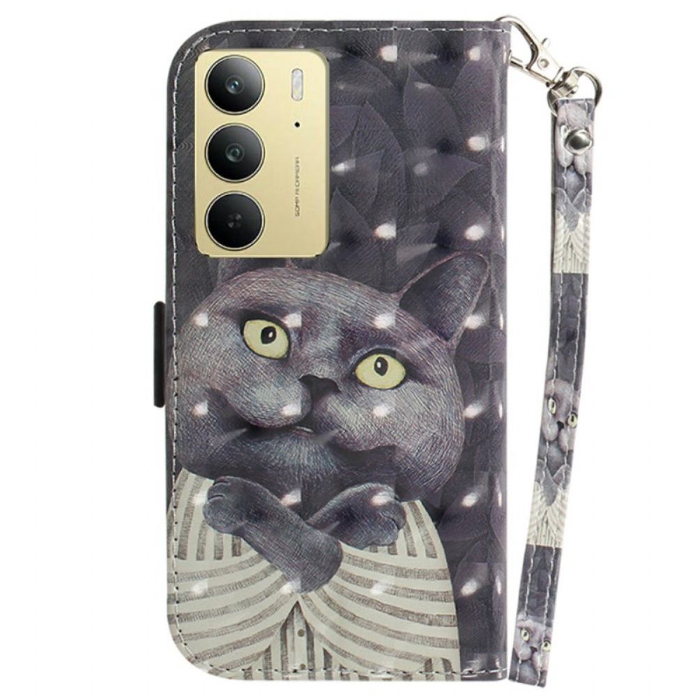 Bescherming Hoesje Realme C75 Sleutelkoord Met Grijze Kat