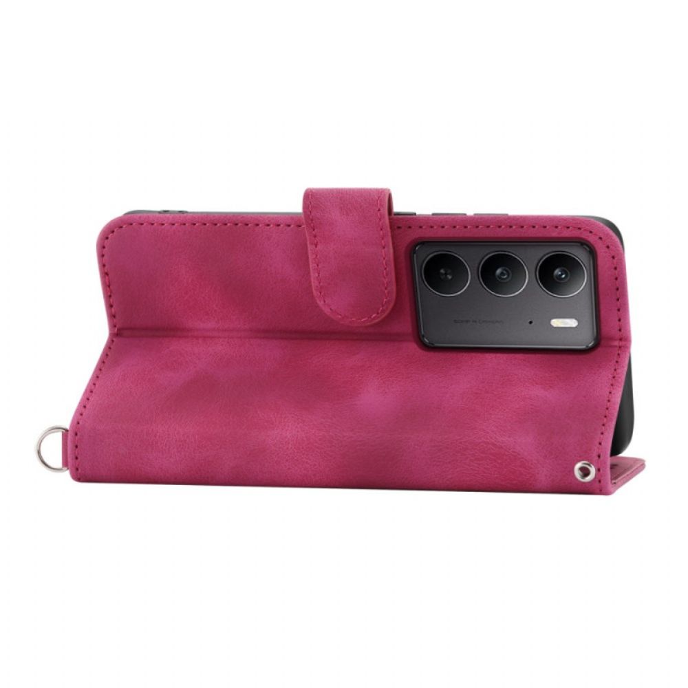 Bescherming Hoesje Realme C75 Suède Kant-effect Met Bandje En Schouderband