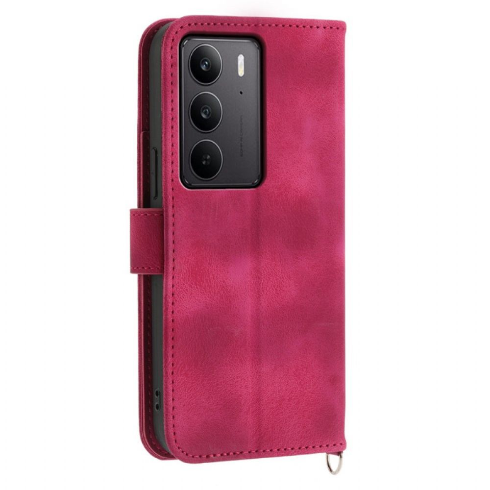 Bescherming Hoesje Realme C75 Suède Kant-effect Met Bandje En Schouderband