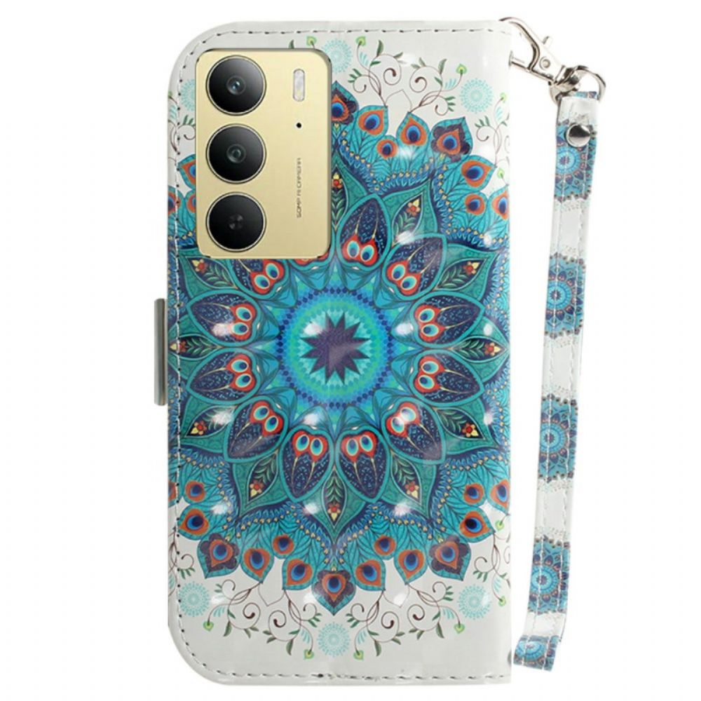 Flip Case Leren Realme C75 Sleutelkoord Met Groene Mandala