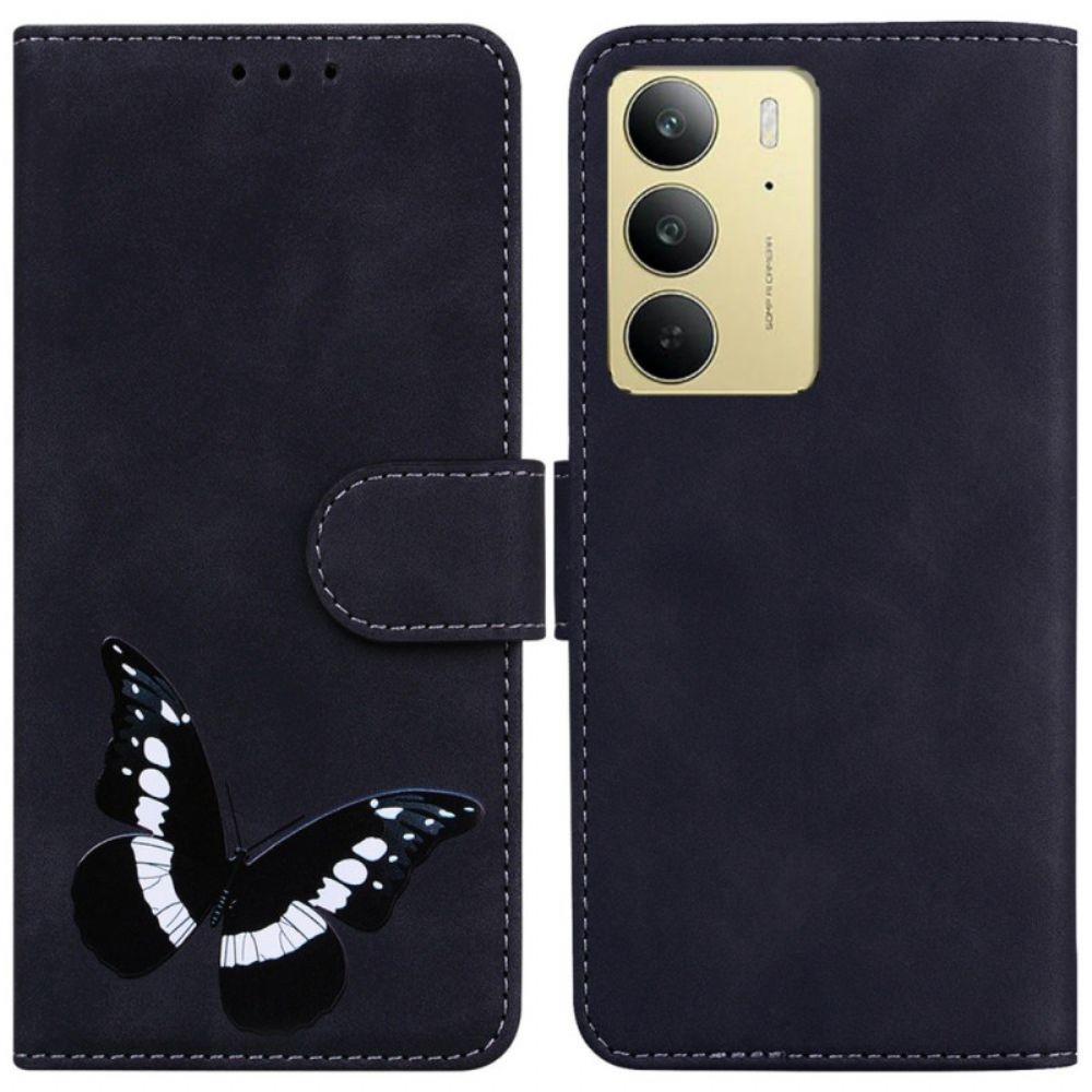 Flip Case Leren Realme C75 Vlinderprint Met Suède-effect