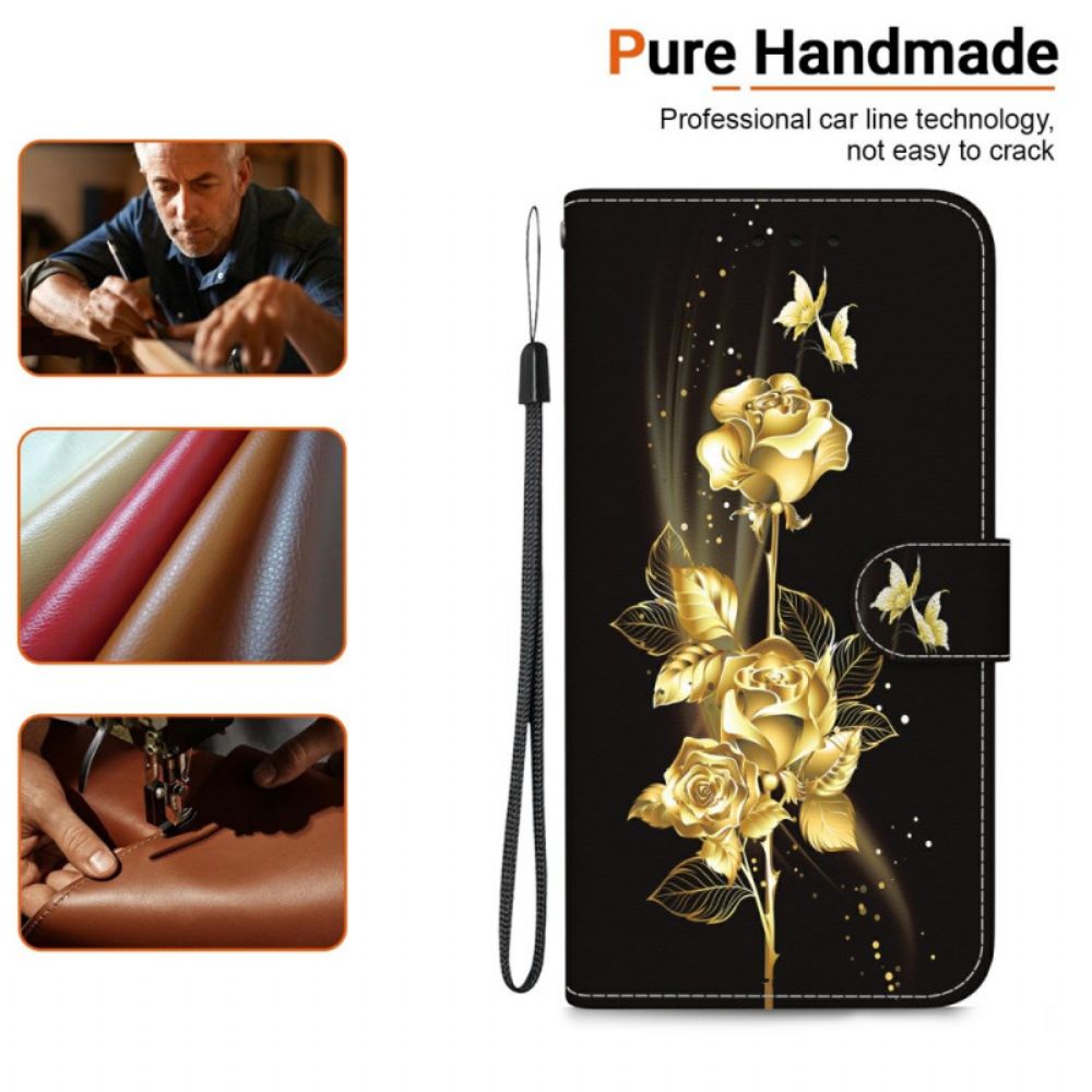 Folio-hoesje Realme C75 Gouden En Roze Vlinders