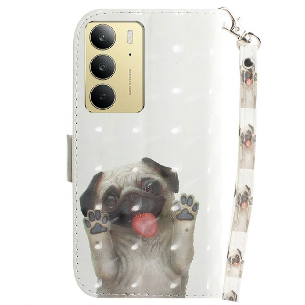 Leren Hoesje Realme C75 Mops Sleutelkoord Bescherming Hoesje