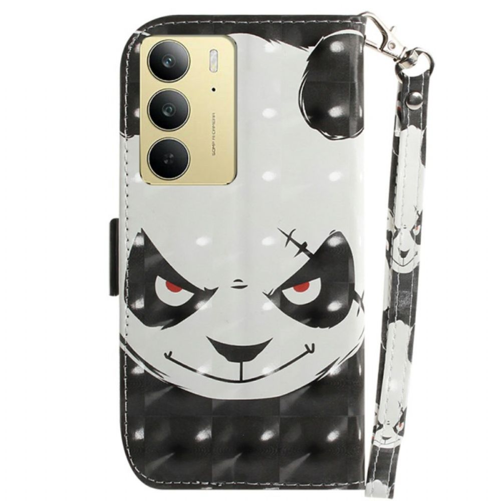 Leren Hoesje Realme C75 Sleutelkoord Met Boze Panda Bescherming Hoesje