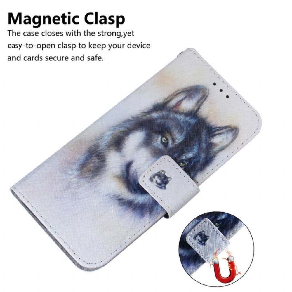 Leren Hoesje Realme C75 Wolf In Aquarel Bescherming Hoesje