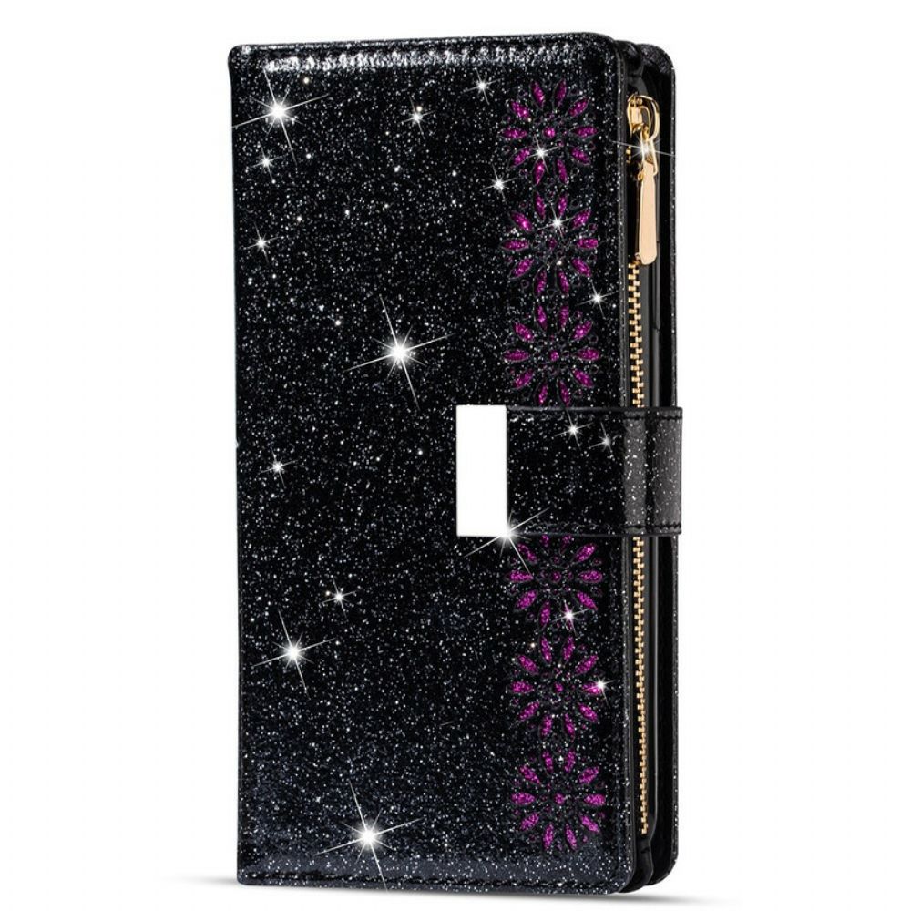 Flip Case voor Samsung Galaxy A42 5G Portemonnee Leren Portemonnee Met Lovertjes En Rits