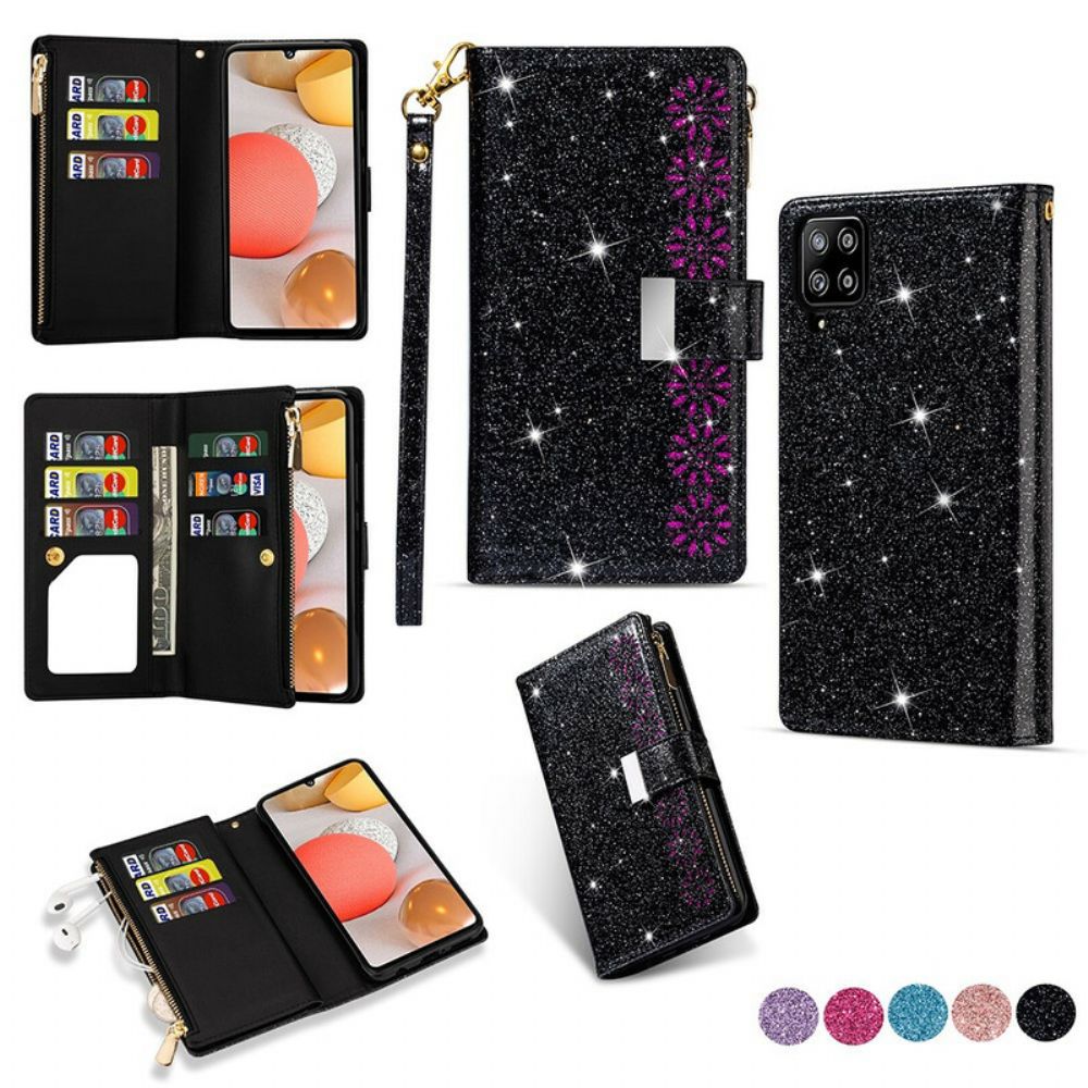 Flip Case voor Samsung Galaxy A42 5G Portemonnee Leren Portemonnee Met Lovertjes En Rits