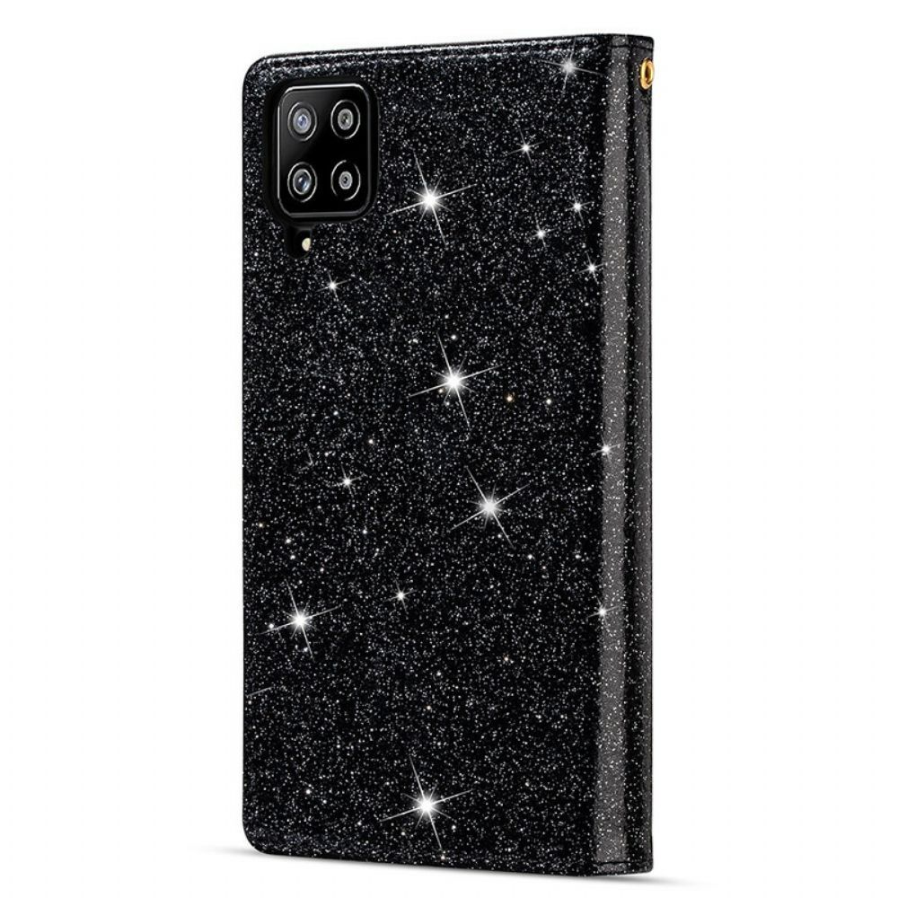Flip Case voor Samsung Galaxy A42 5G Portemonnee Leren Portemonnee Met Lovertjes En Rits