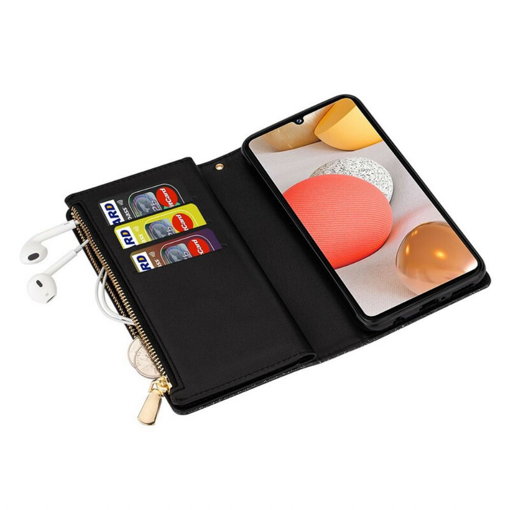 Flip Case voor Samsung Galaxy A42 5G Portemonnee Leren Portemonnee Met Lovertjes En Rits