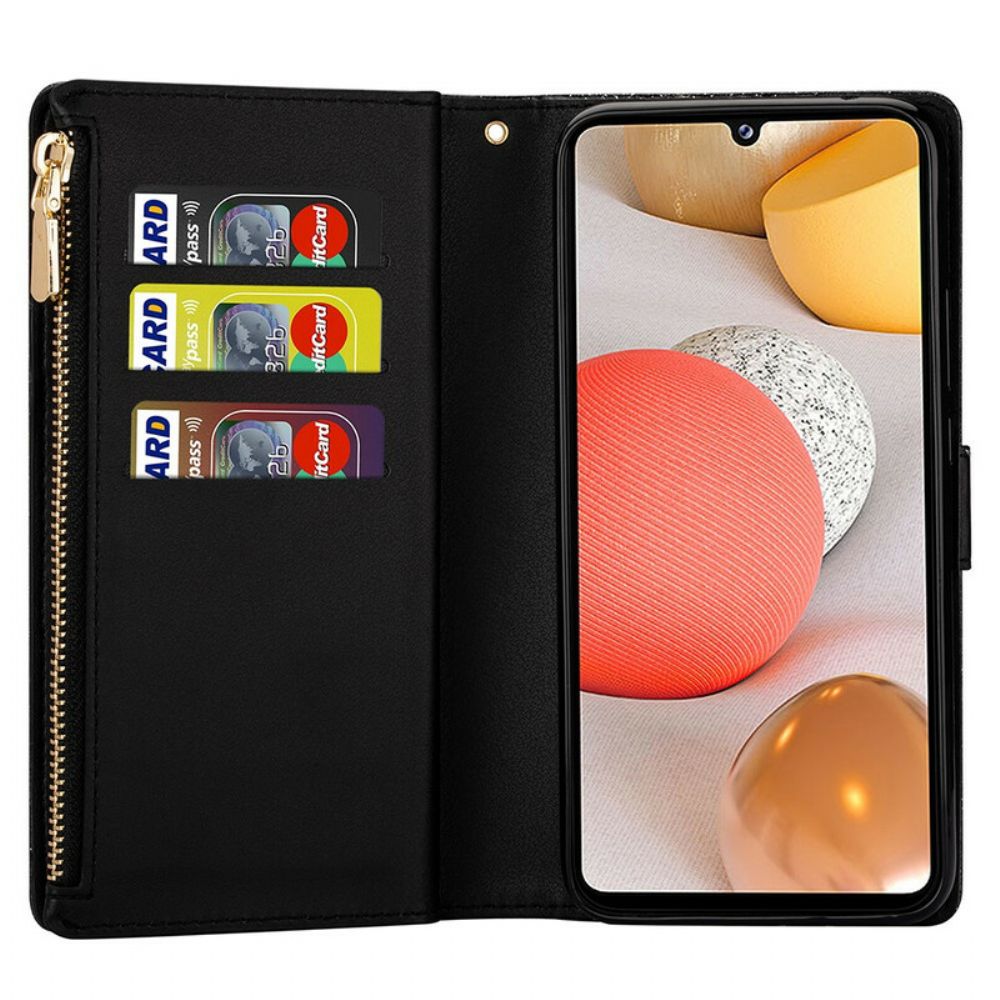 Flip Case voor Samsung Galaxy A42 5G Portemonnee Leren Portemonnee Met Lovertjes En Rits