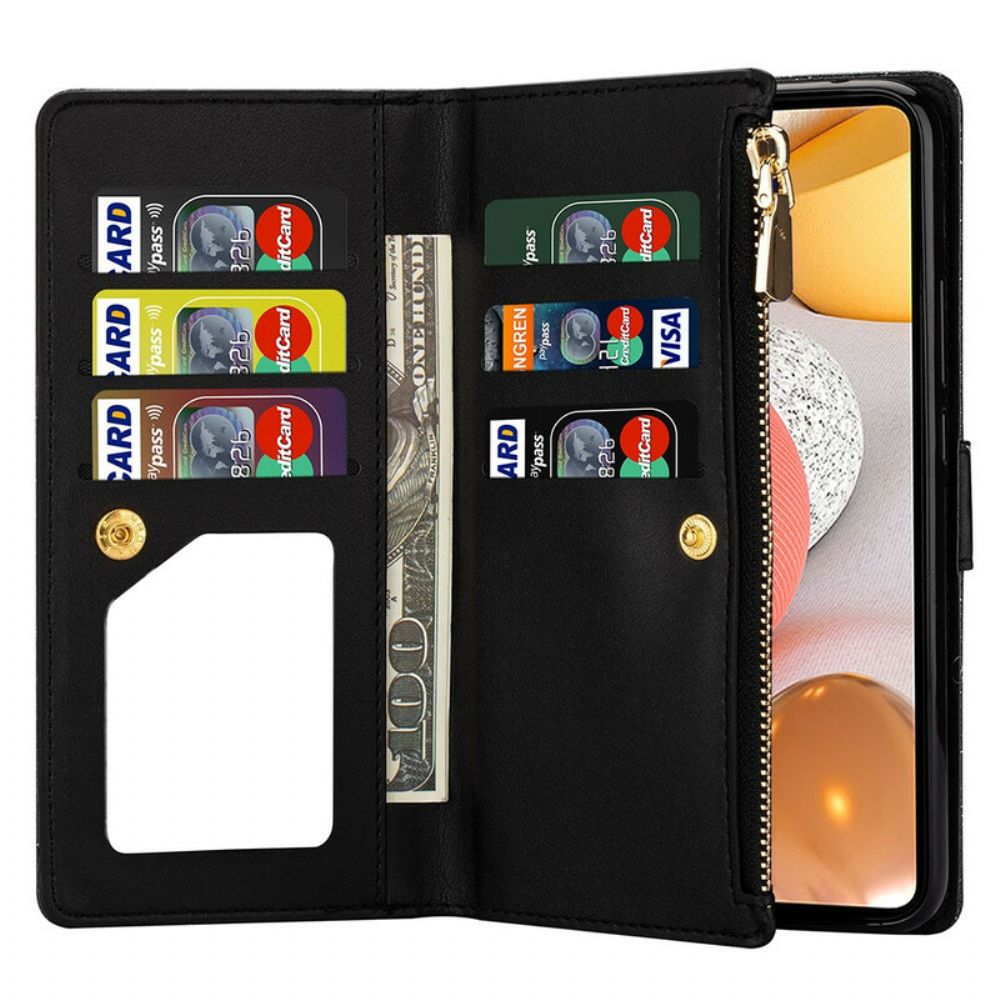 Flip Case voor Samsung Galaxy A42 5G Portemonnee Leren Portemonnee Met Lovertjes En Rits