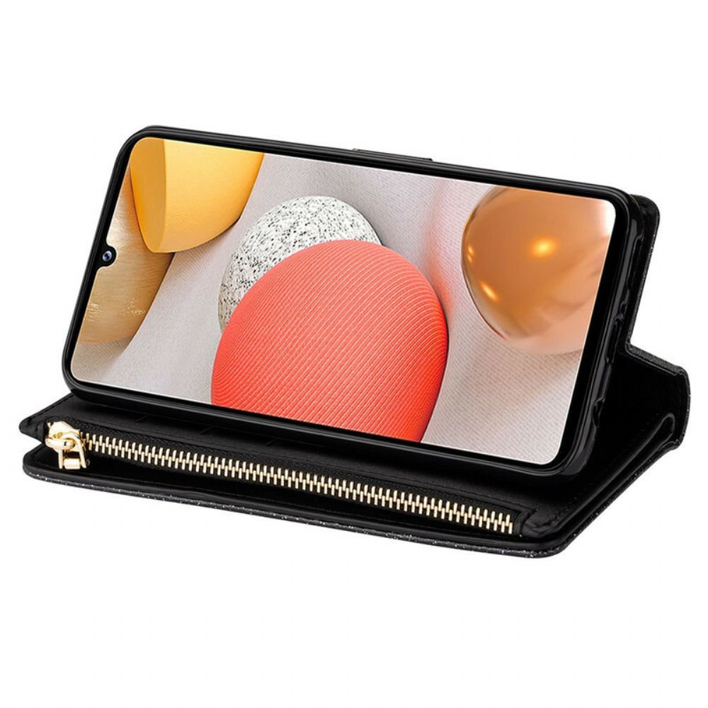 Flip Case voor Samsung Galaxy A42 5G Portemonnee Leren Portemonnee Met Lovertjes En Rits