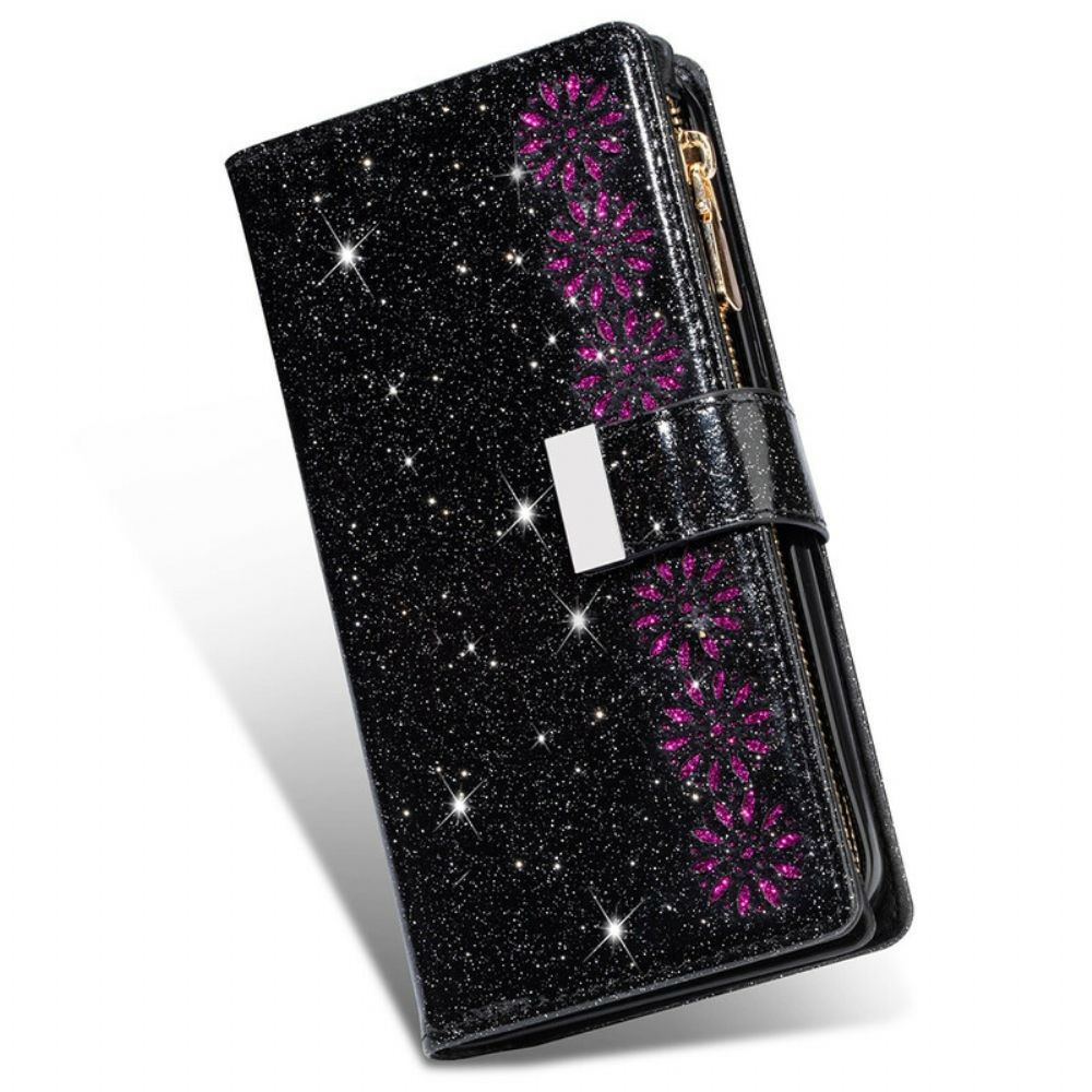 Flip Case voor Samsung Galaxy A42 5G Portemonnee Leren Portemonnee Met Lovertjes En Rits