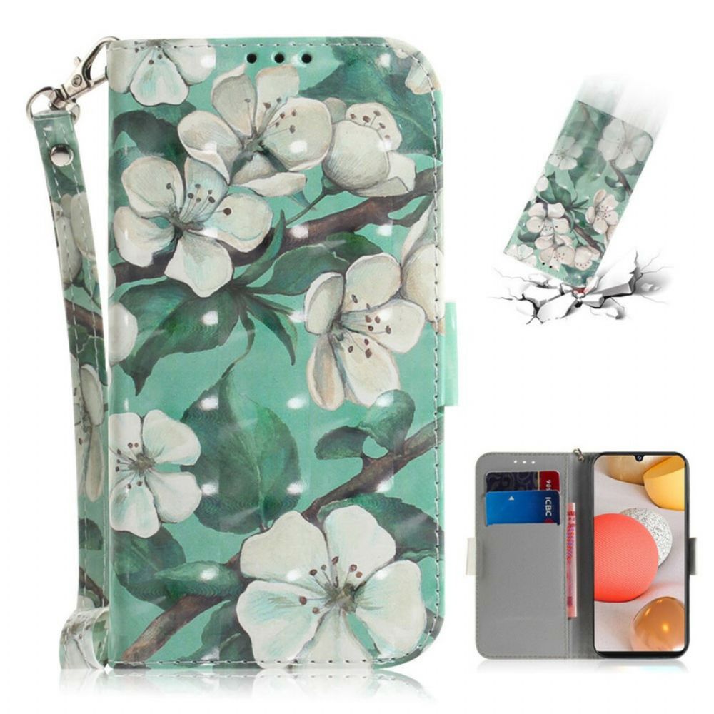 Folio-hoesje voor Samsung Galaxy A42 5G Met Ketting Thong Bloementak