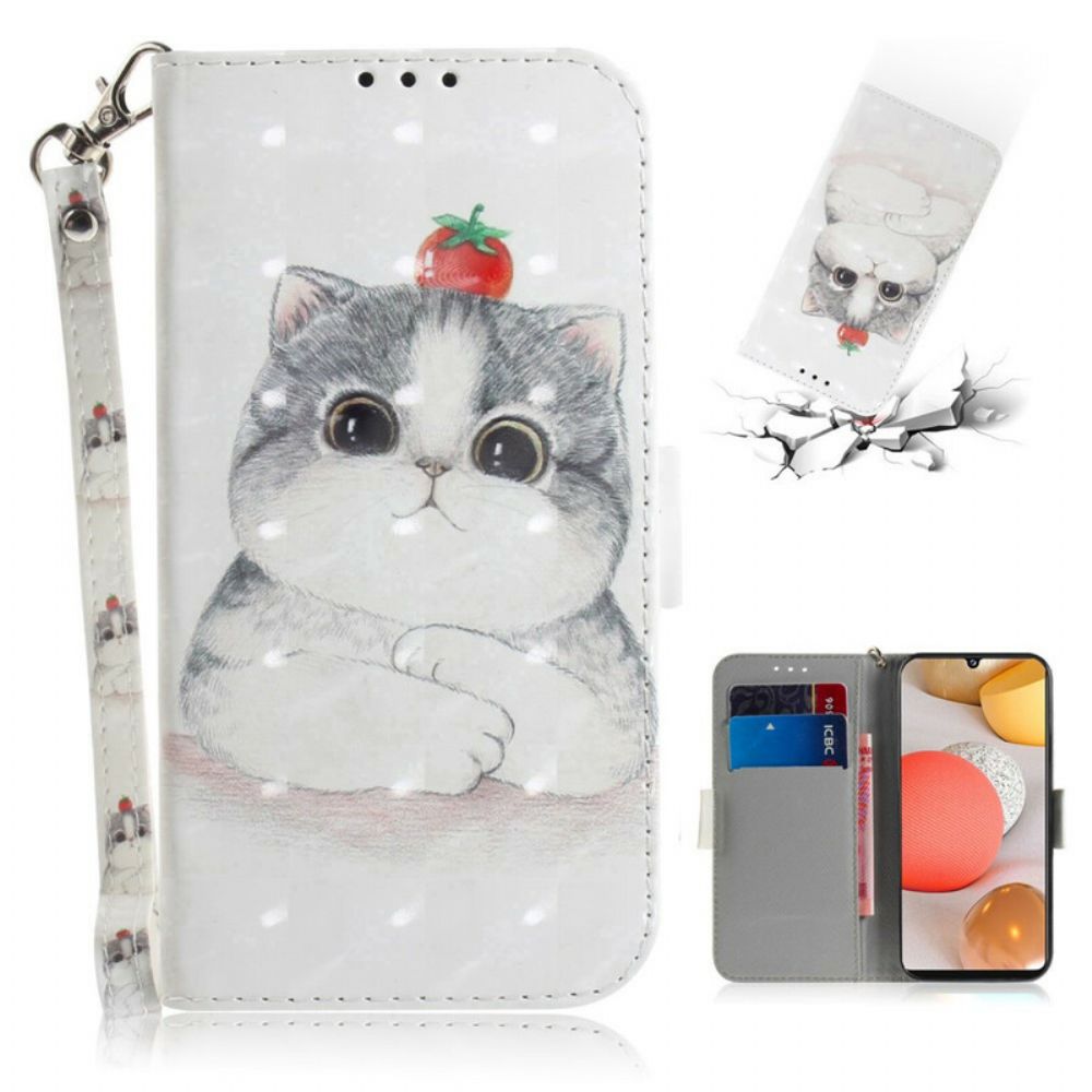 Folio-hoesje voor Samsung Galaxy A42 5G Met Ketting Tomaat Op De String Cat