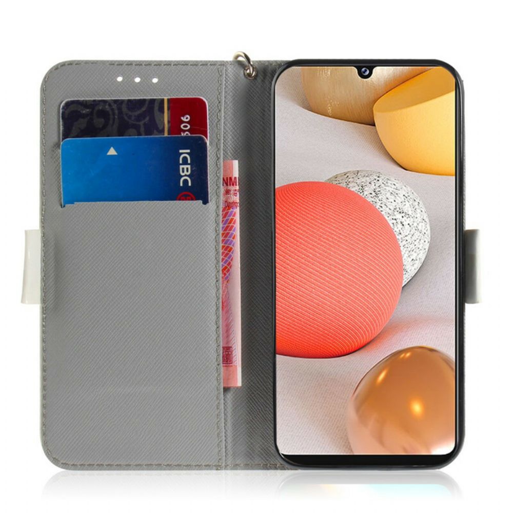 Folio-hoesje voor Samsung Galaxy A42 5G Met Ketting Tomaat Op De String Cat