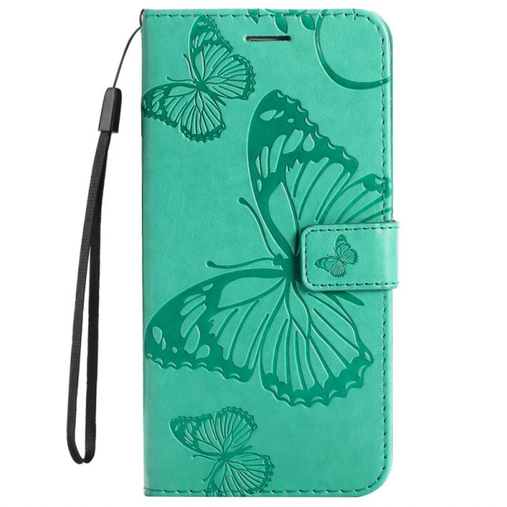 Leren Hoesje voor Huawei Nova 8i / Honor 50 Lite Met Ketting Reuzenvlinders Met Bandjes