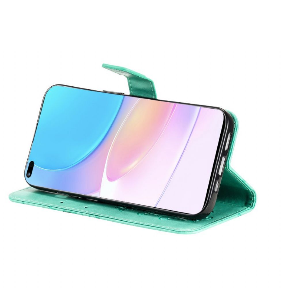 Leren Hoesje voor Huawei Nova 8i / Honor 50 Lite Met Ketting Reuzenvlinders Met Bandjes