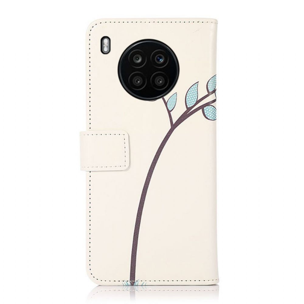 Leren Hoesje voor Huawei Nova 8i / Honor 50 Lite Paar Uilen In De Boom