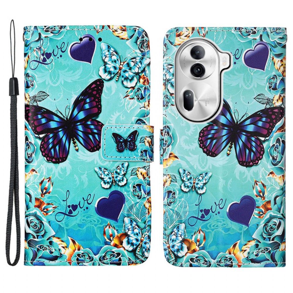 Leren Hoesje Oppo Reno 11 Pro 5g Vlinders En Harten Met Riempje Bescherming Hoesje