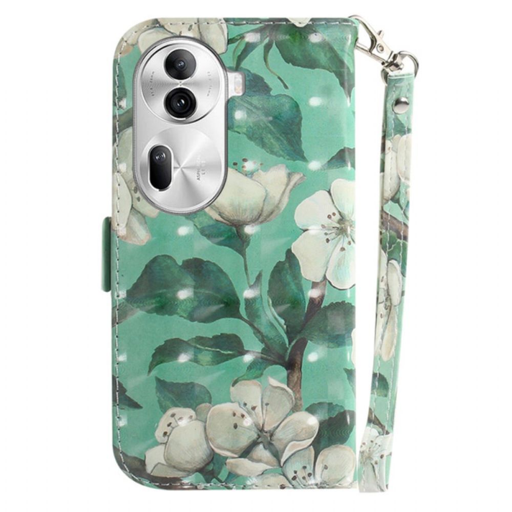 Leren Hoesje Voor Oppo Reno 11 Pro 5g Aquarelbloemen Met Riempje