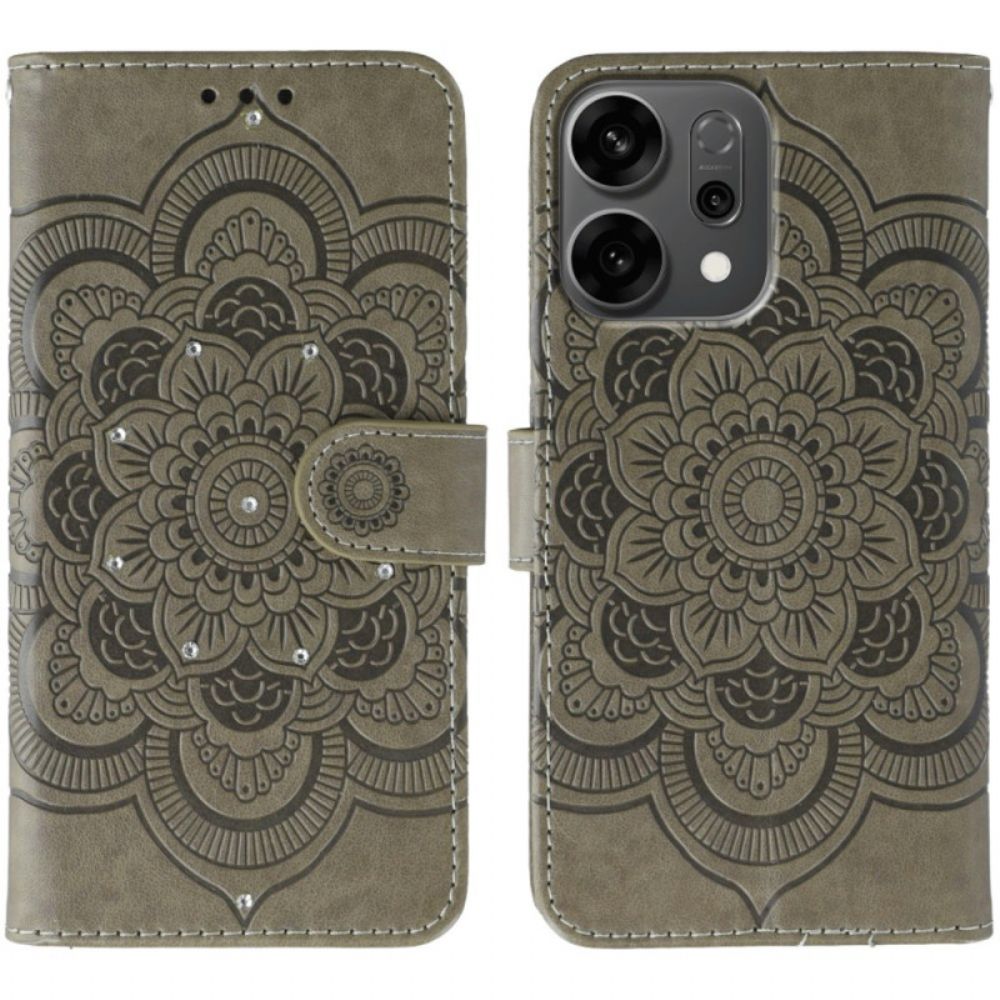 Flip Case Leren Oppo Reno 14 5g Mandala En Strass-steentjes