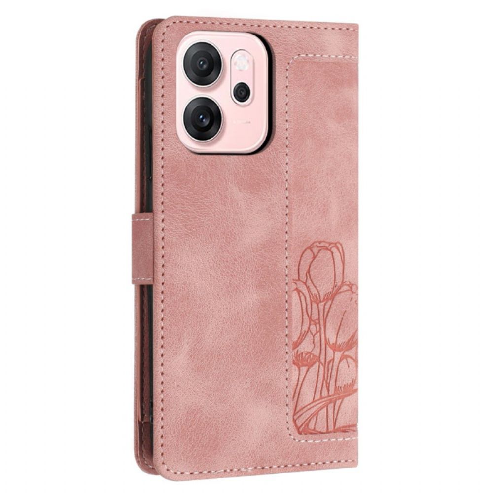 Flip Case Leren Oppo Reno 14 5g Suède-effect Met Bloemen