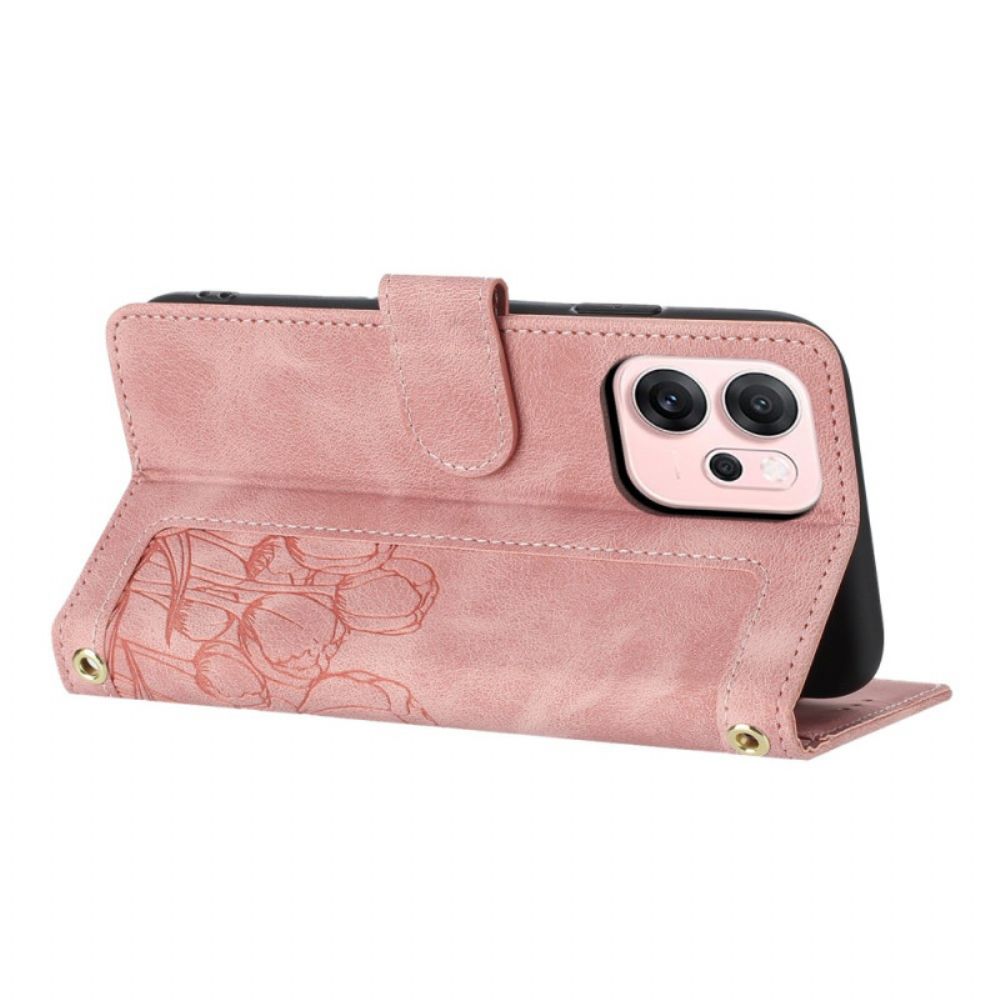Flip Case Leren Oppo Reno 14 5g Suède-effect Met Bloemen