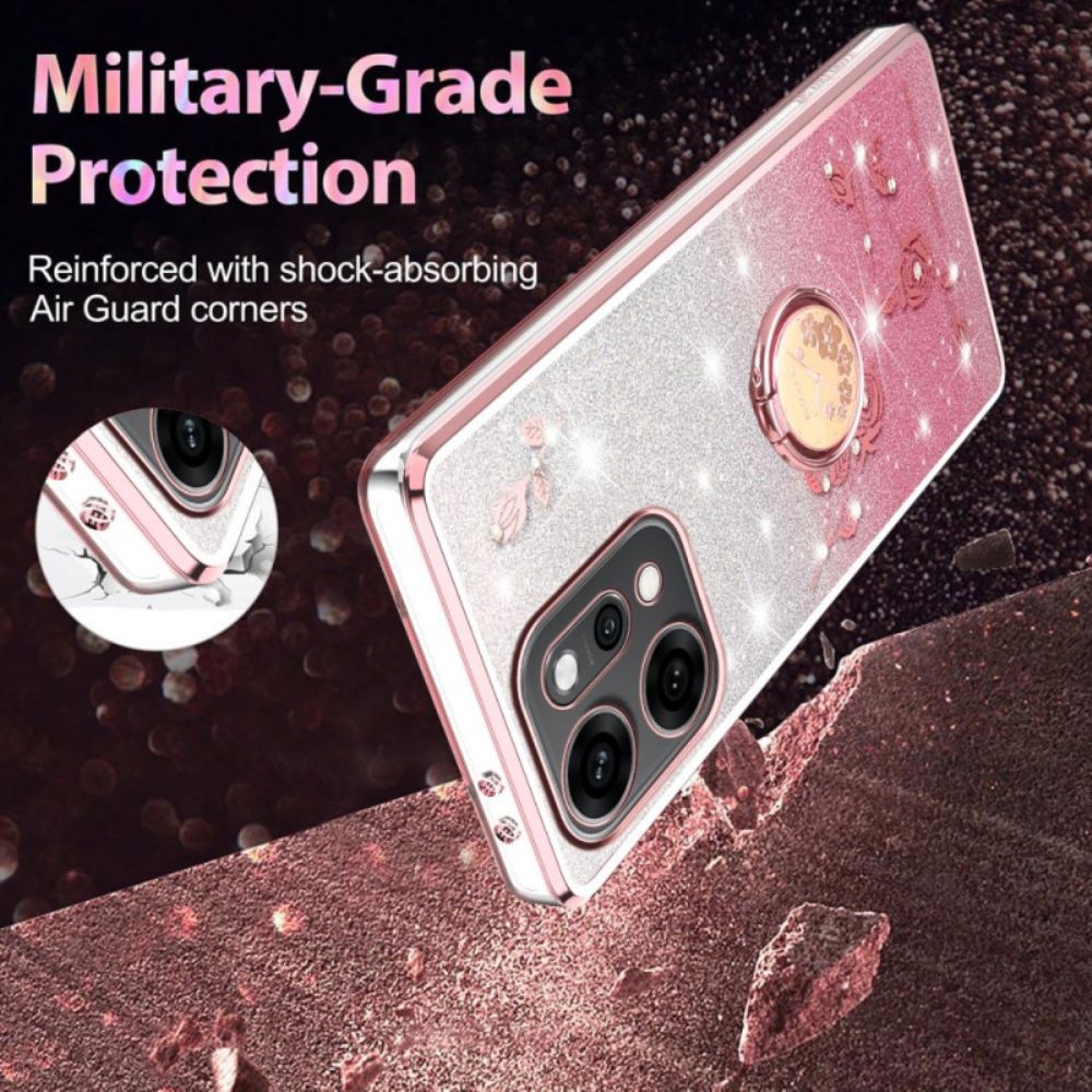 Hoesje Voor Oppo Reno 14 5g Bloemen En Strass-steentjes Met Ringhouder