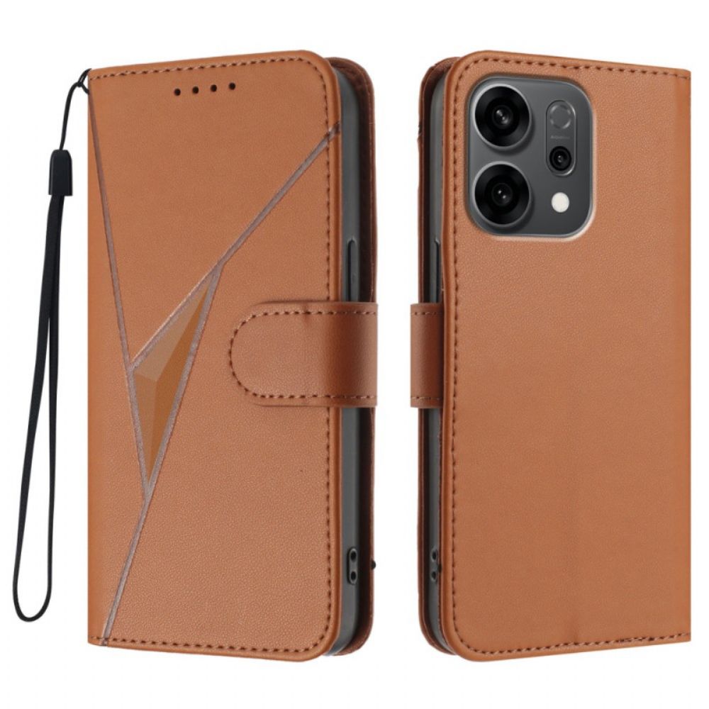 Leren Hoesje Oppo Reno 14 5g Driehoekspatroon Bescherming Hoesje