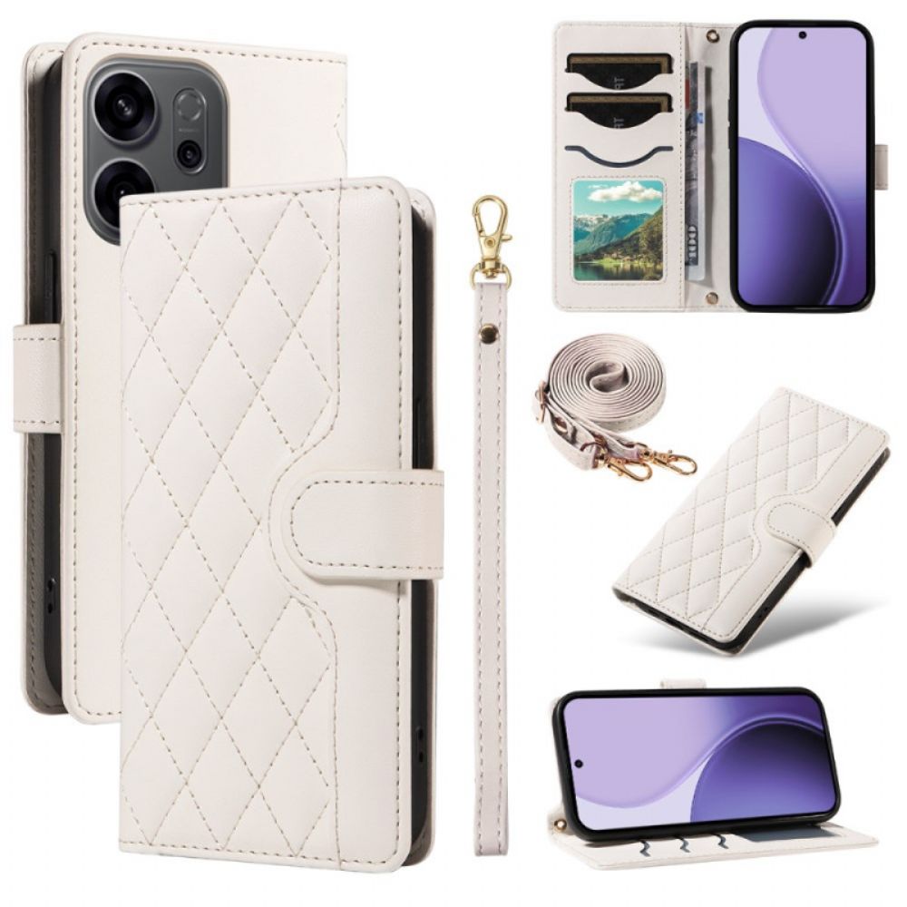 Leren Hoesje Oppo Reno 14 5g Gewatteerd Met Bandje En Schouderbandje Bescherming Hoesje