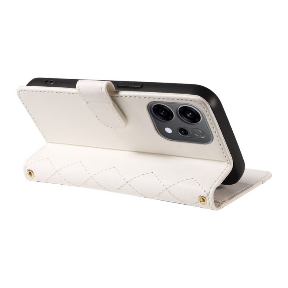 Leren Hoesje Oppo Reno 14 5g Gewatteerd Met Bandje En Schouderbandje Bescherming Hoesje