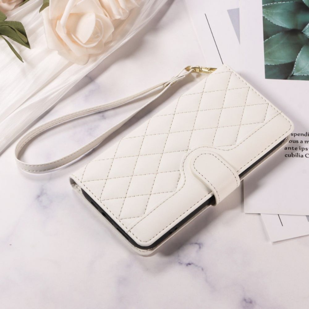 Leren Hoesje Oppo Reno 14 5g Gewatteerd Met Bandje En Schouderbandje Bescherming Hoesje