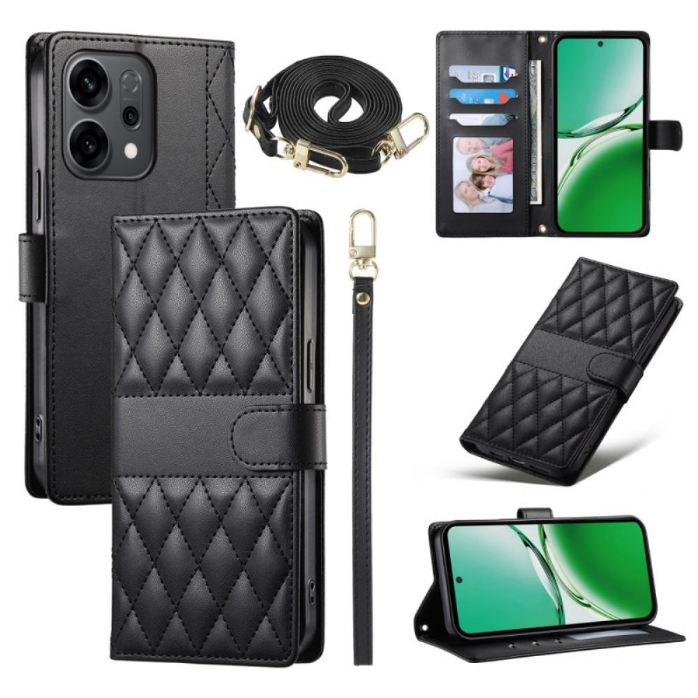 Leren Hoesje Oppo Reno 14 5g Gewatteerd Stijl Met Riem En Schouderriem Bescherming Hoesje