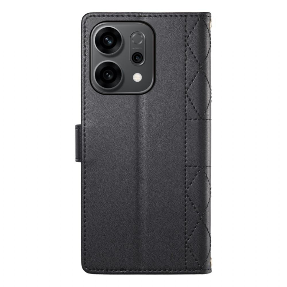 Leren Hoesje Oppo Reno 14 5g Gewatteerd Stijl Met Riem En Schouderriem Bescherming Hoesje