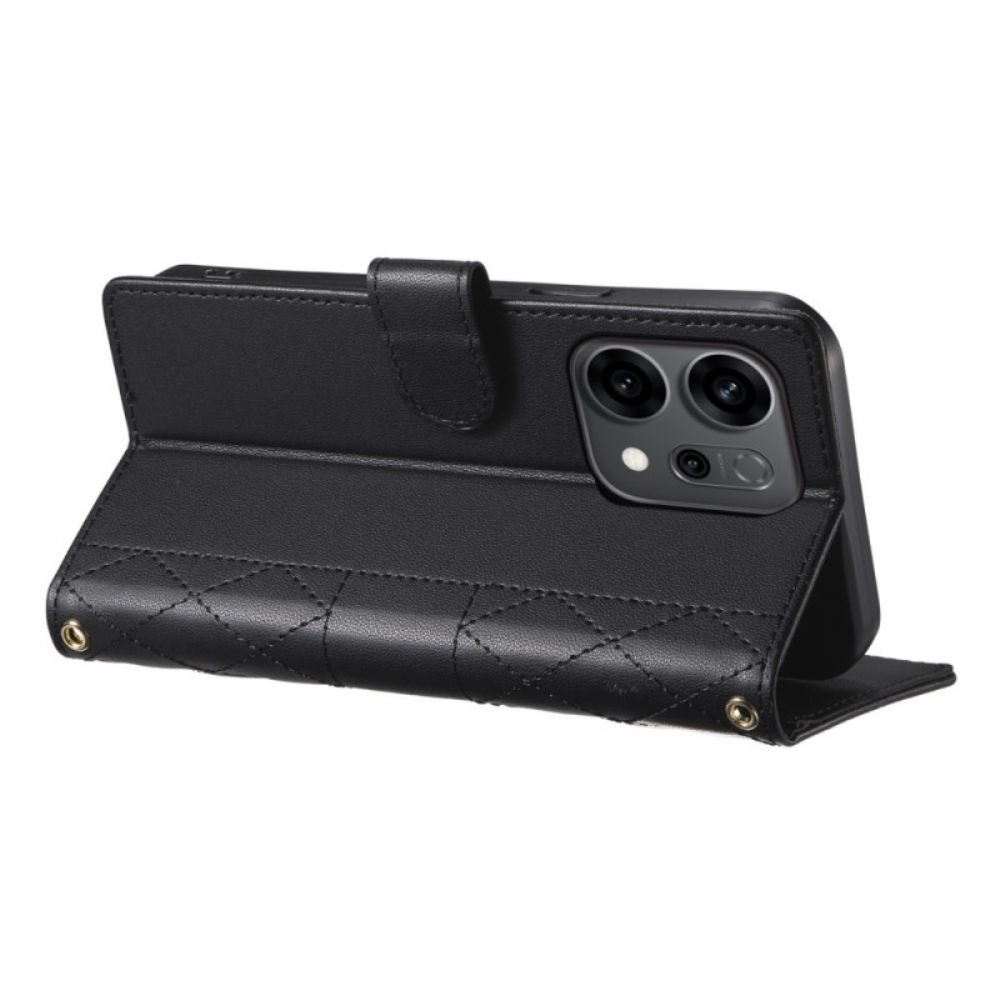 Leren Hoesje Oppo Reno 14 5g Gewatteerd Stijl Met Riem En Schouderriem Bescherming Hoesje