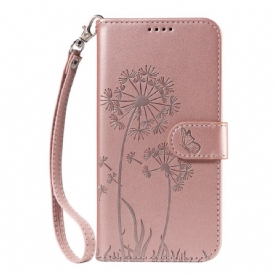 Leren Hoesje Oppo Reno 14 5g Paardenbloemen Met Bandje