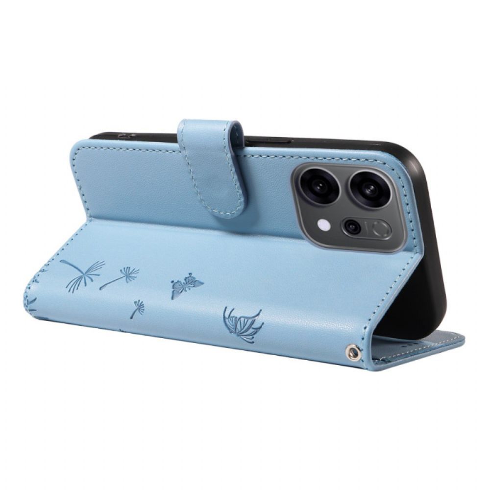 Leren Hoesje Oppo Reno 14 5g Paardenbloemen Met Bandje