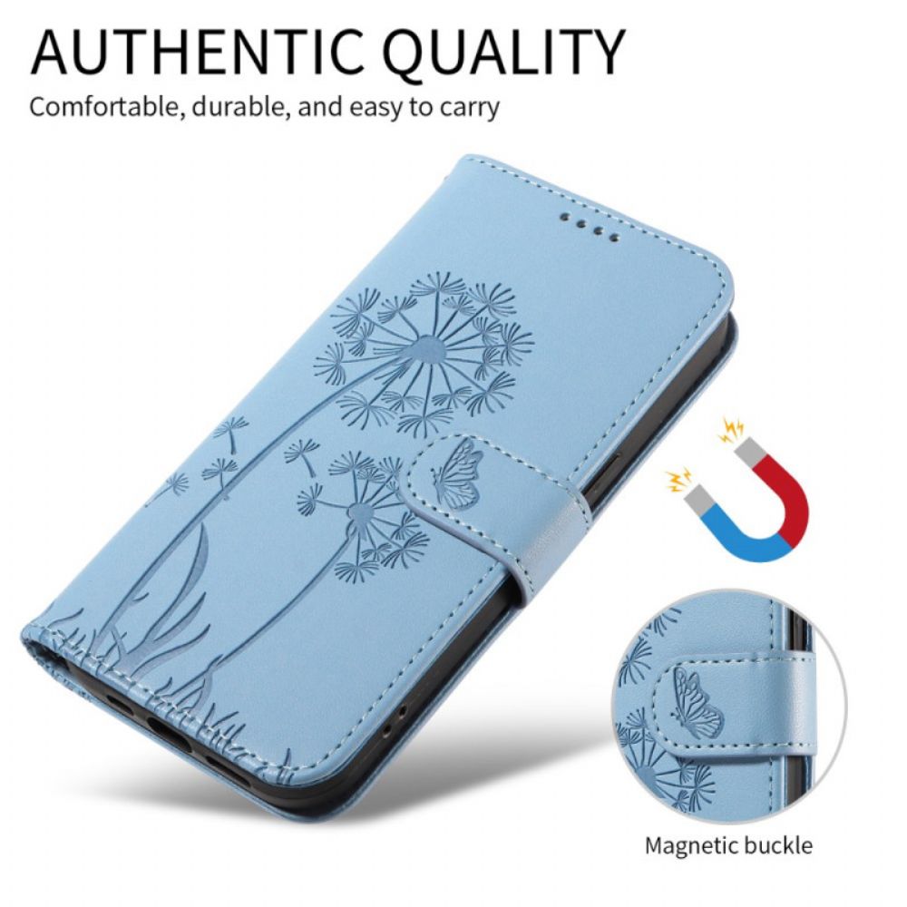 Leren Hoesje Oppo Reno 14 5g Paardenbloemen Met Bandje