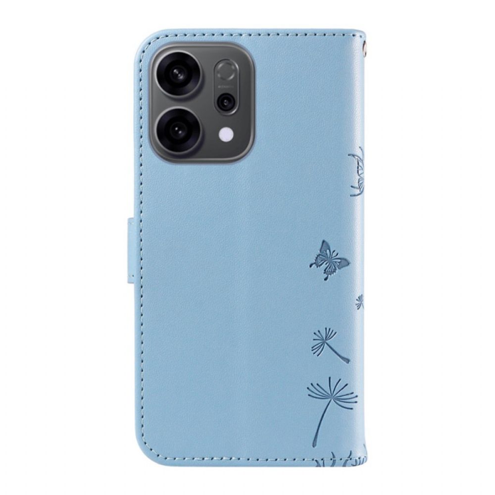 Leren Hoesje Oppo Reno 14 5g Paardenbloemen Met Bandje