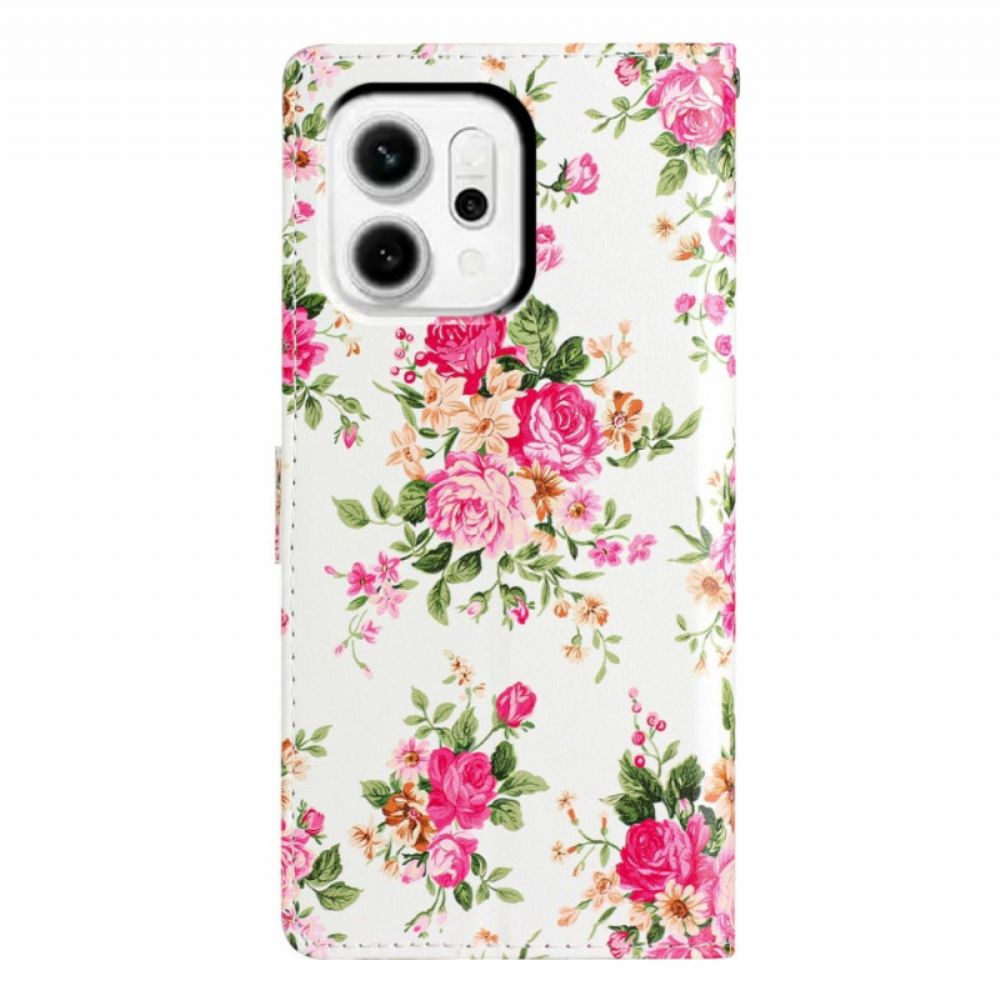 Leren Hoesje Voor Oppo Reno 14 5g Rode Bloemen