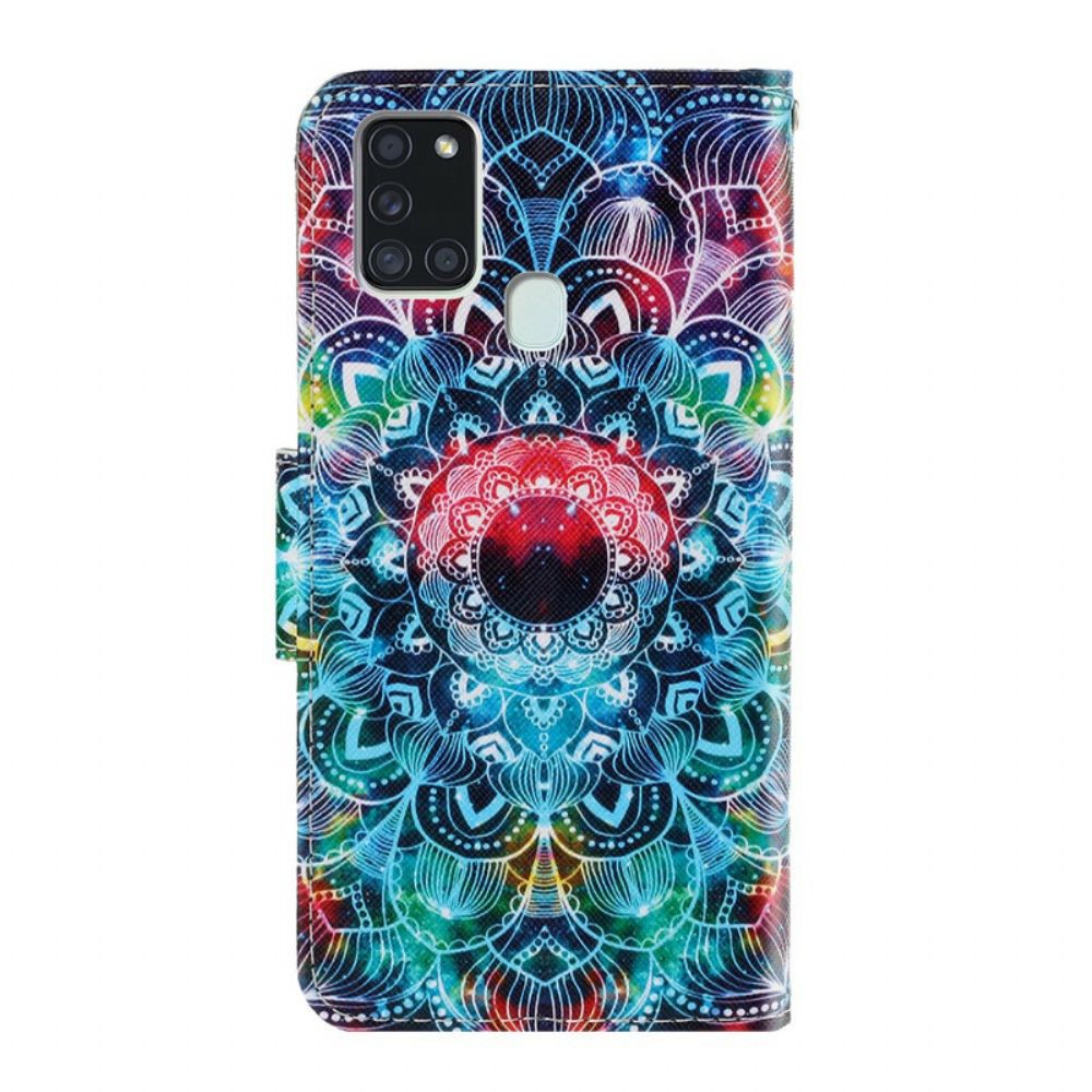 Folio-hoesje voor Samsung Galaxy A21s Met Ketting Flashy Strappy Mandala